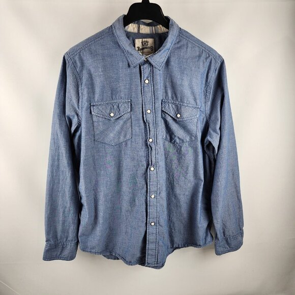 Roebuck + Co Shirt Mens XXL Blue Chambray Pearl Snap Western Button Up - Picture 1 of 6